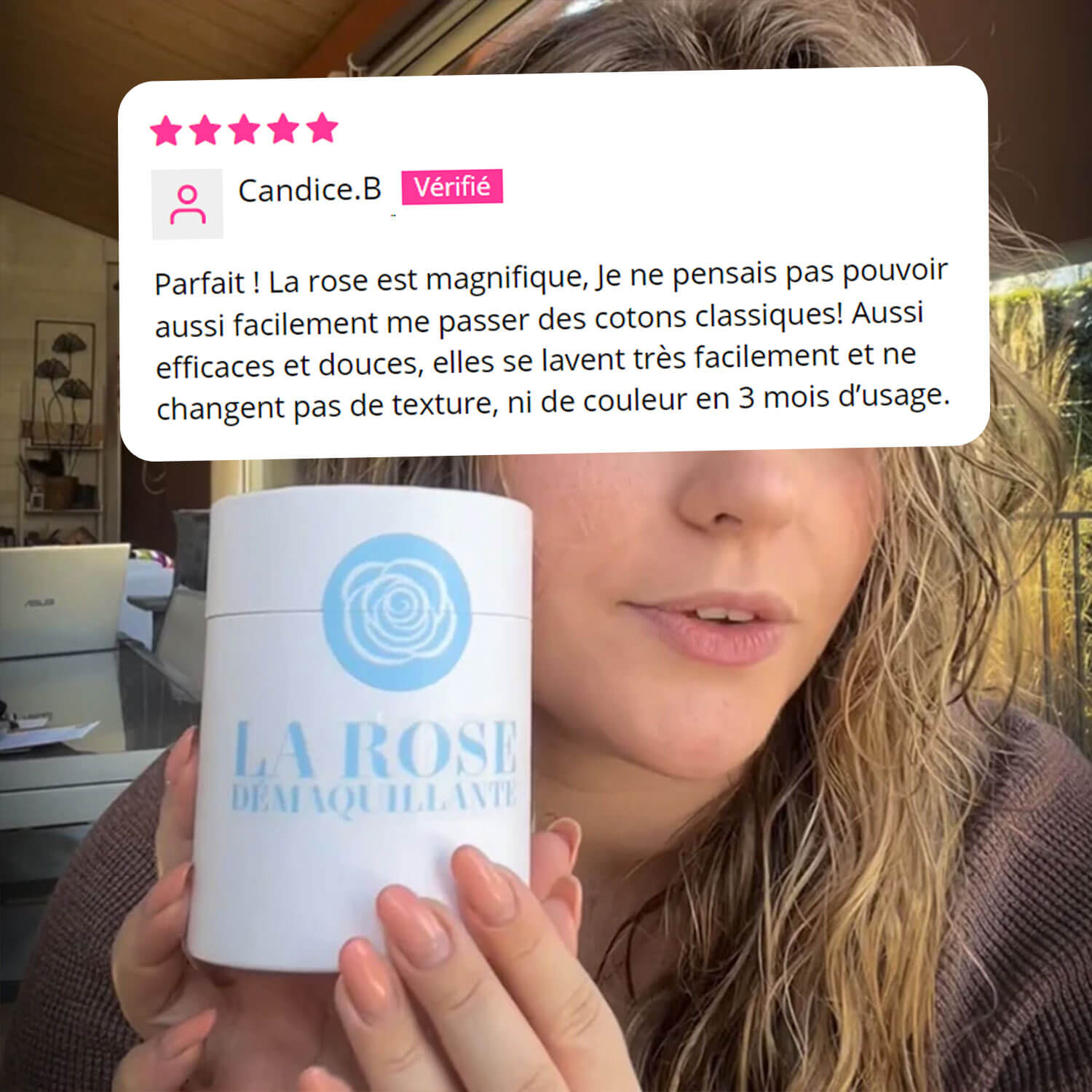 Avis d'un client sur le coffret cadeau de lingettes démaquillantes lavables bleues