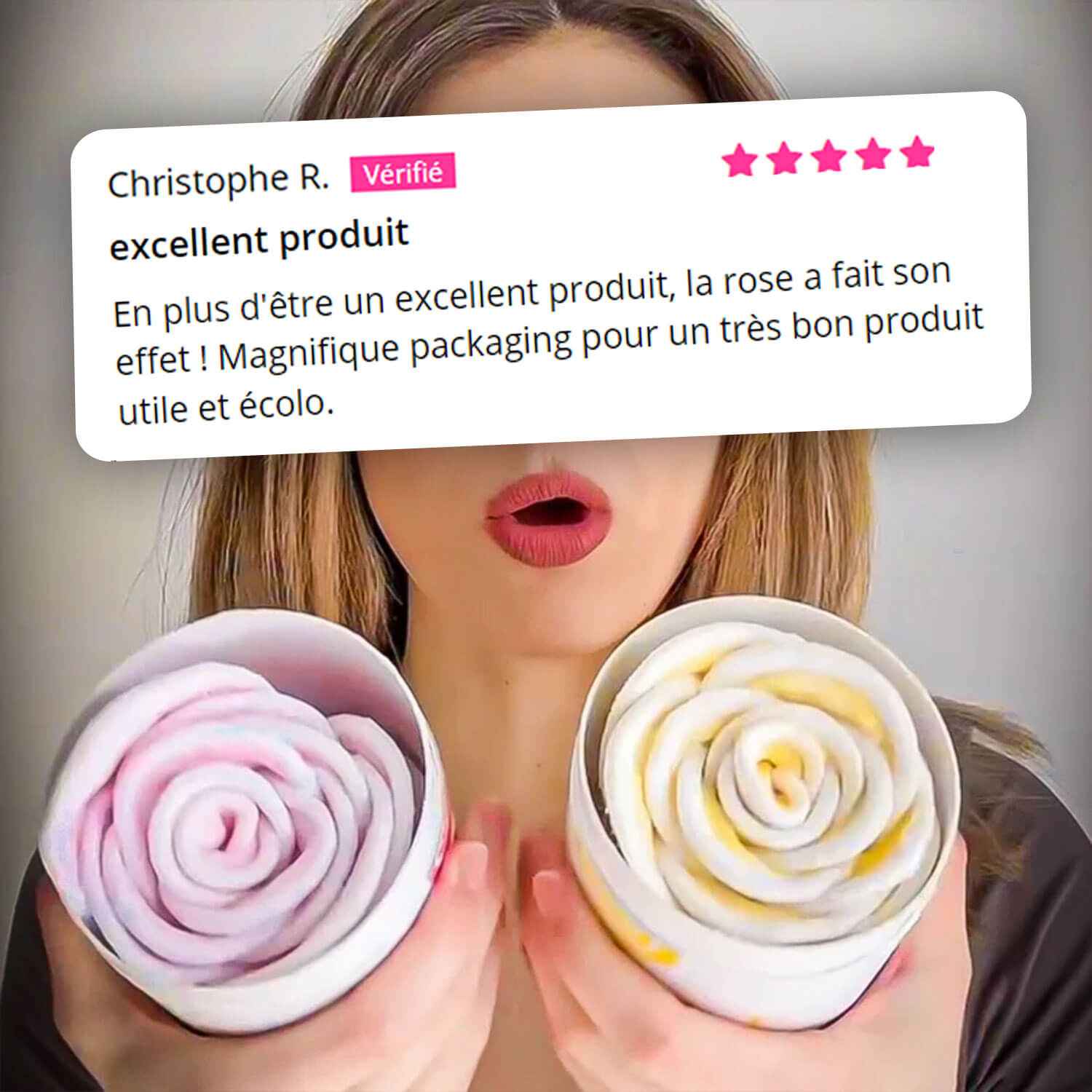 Avis d'un client sur le coffret cadeau de lingettes démaquillantes lavables roses et jaunes