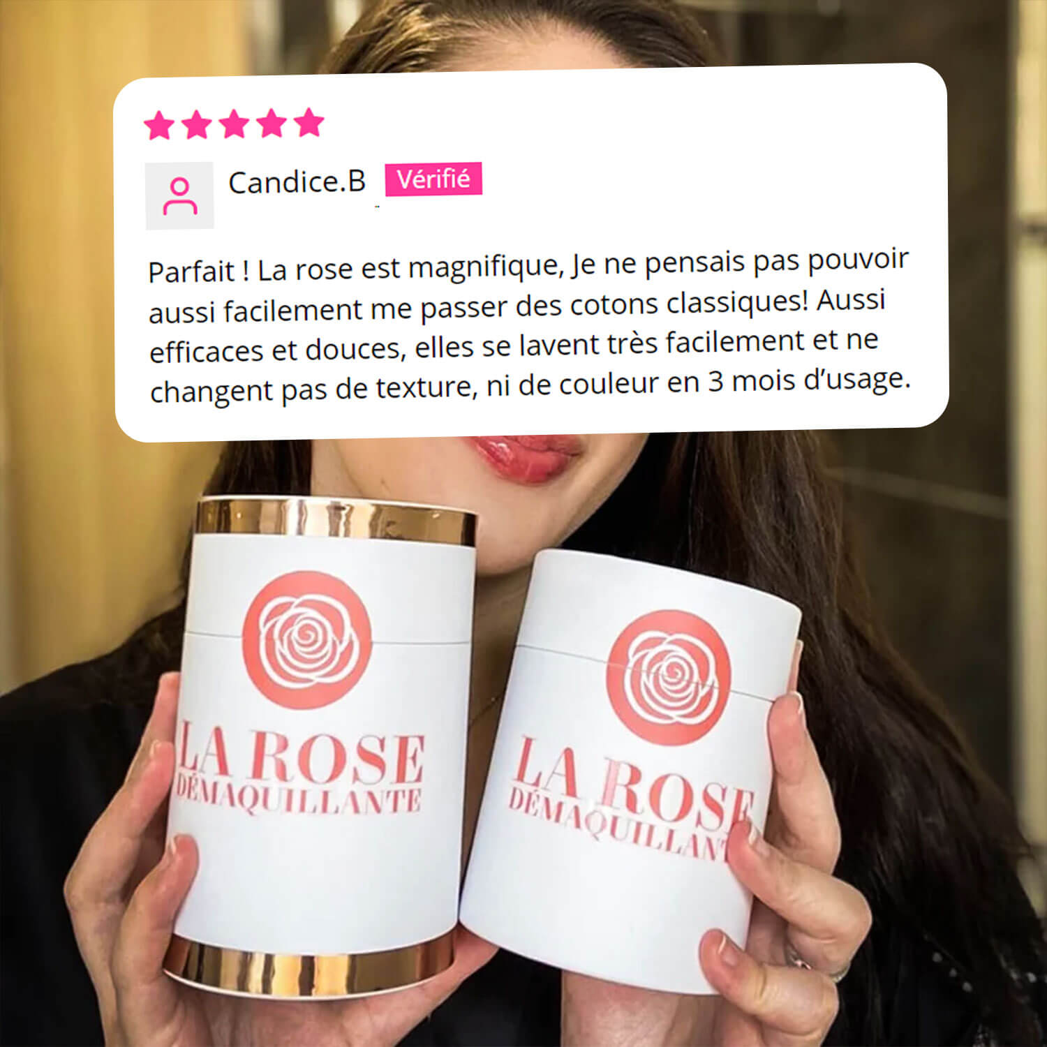 Avis d'un client sur le coffret cadeau de lingettes démaquillantes lavables roses