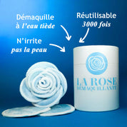 Lingettes démaquillantes lavables bleues pliées en forme de rose qui n'irrite pas la peau, qui démaquille à l'eau tiède et qui sont réutilisables 3000 fois